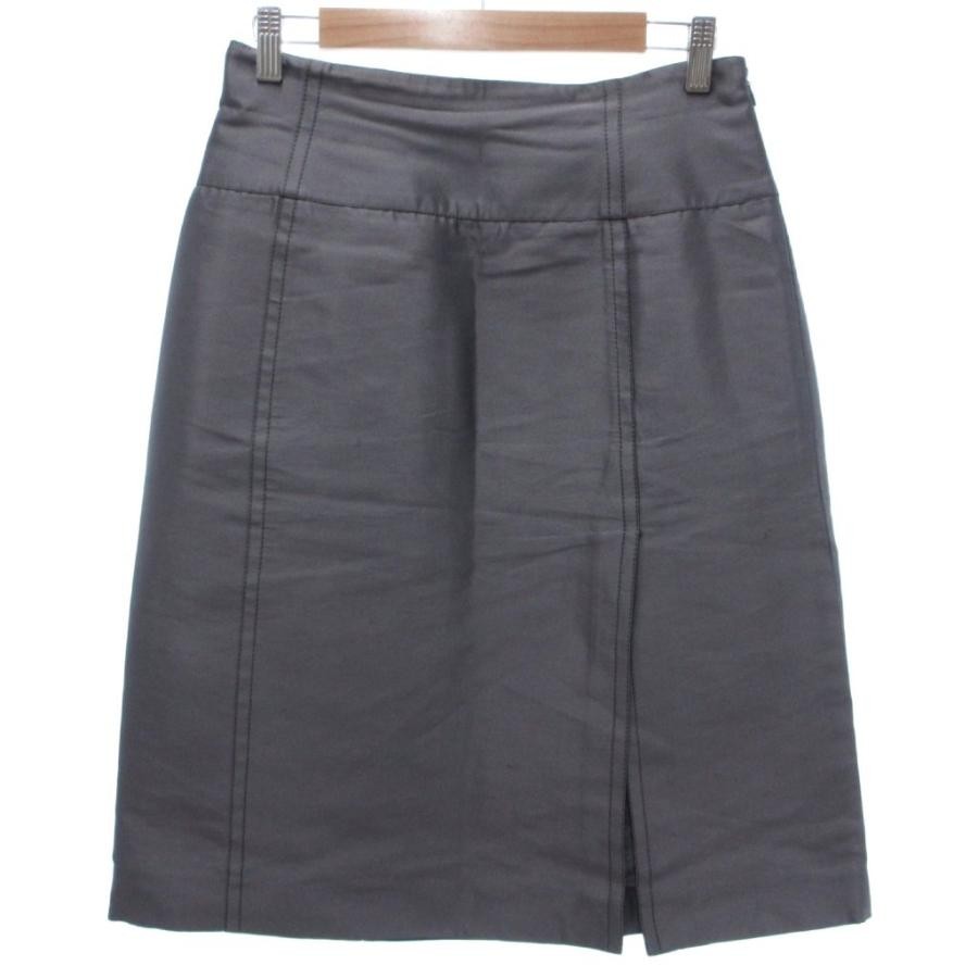 Celine Tight Skirt Silk 40 Knee Length Slit Silver Gloss Women's