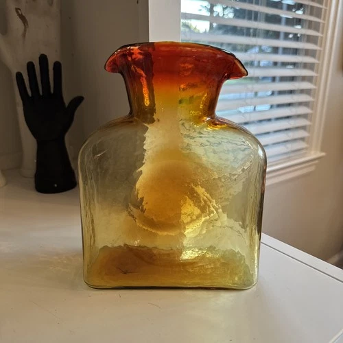 Blenko Glass Co. Blown Glass In Tangerine Water Bottle
