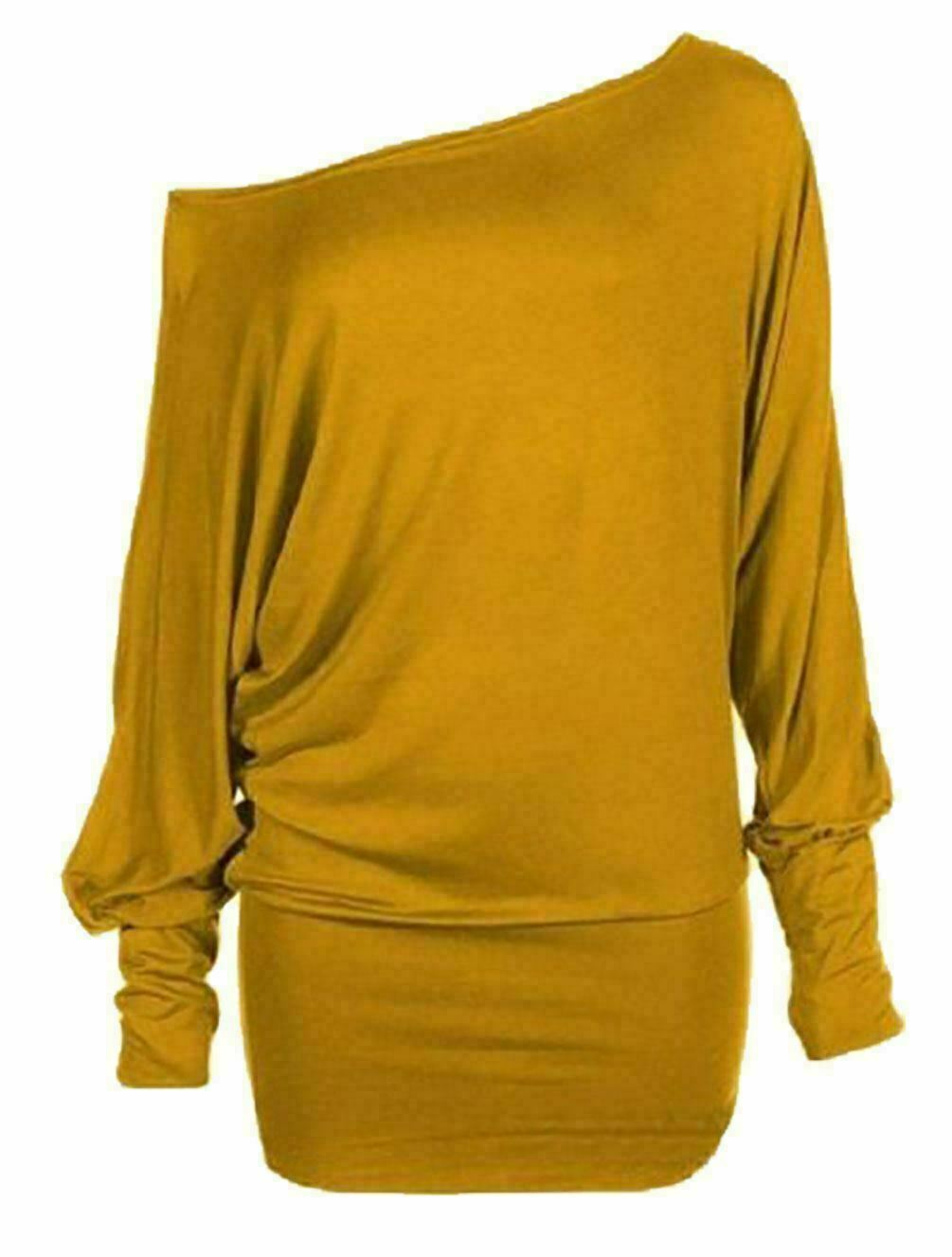 Pull Femme Batwing Baggy - Jersey Viscose, Manches Longues, épaules Dénudées, Taille Plus