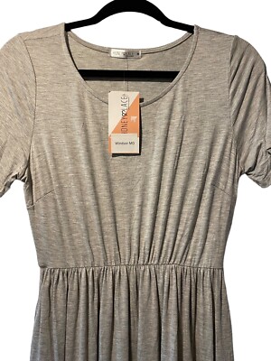 Honey & Lace Windsor Dress Heather Grey Short Sleeve MD Elastic Waist NWT