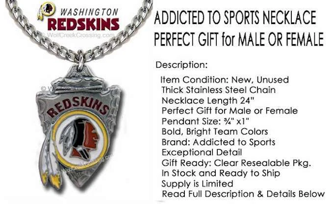 WASHINGTON REDSKINS NECKLACE Stainless Steel Chain NFL Football ¾" x 1" Logo  #C - Image 2 of 4