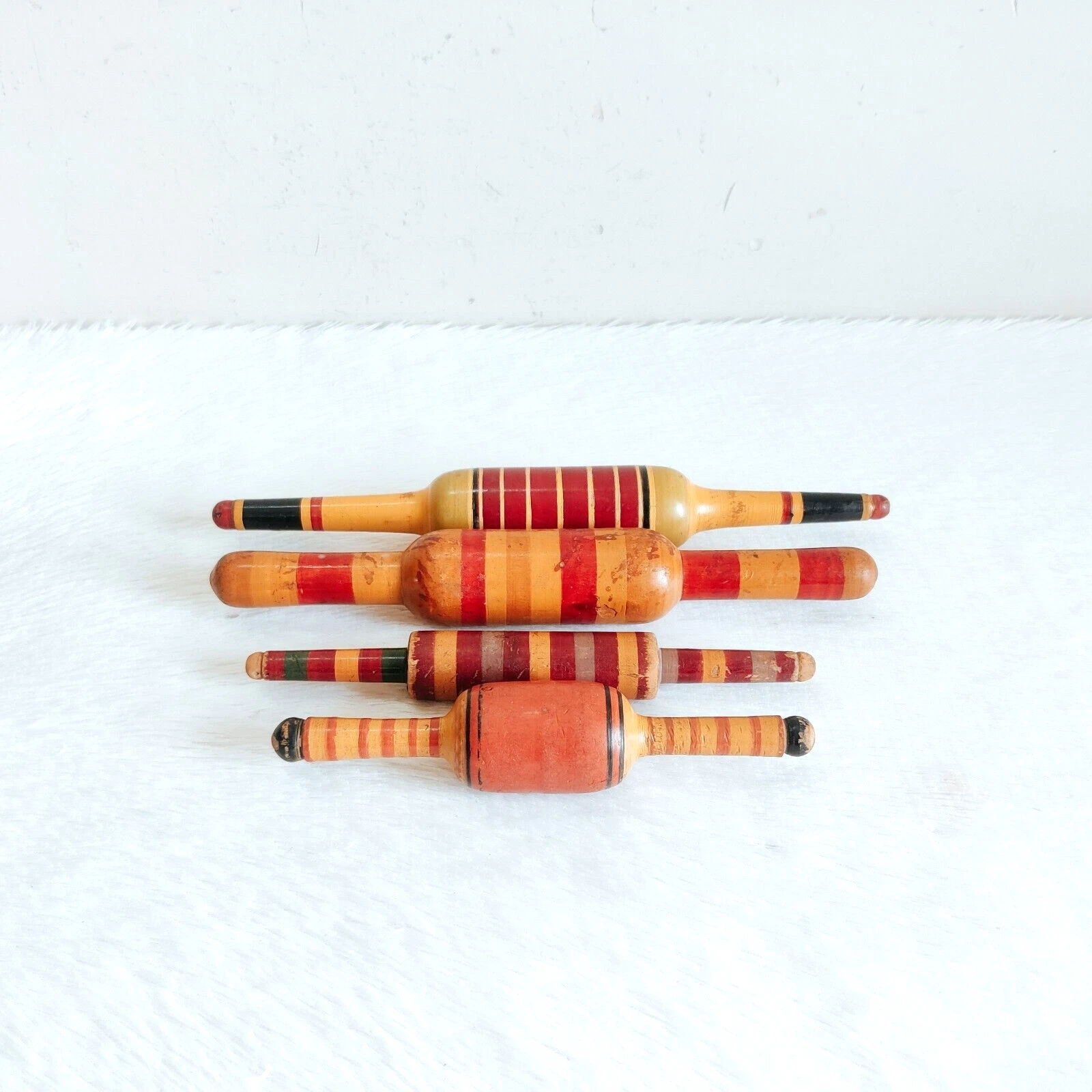 1920 Vintage Handmade Lacquered Tortilla Bread Bakers Wooden Rolling Pin 4Pc W38