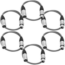 6 Pack of 2 Foot Gray XLR to XLR Patch Cables PA/DJ Mic Cords