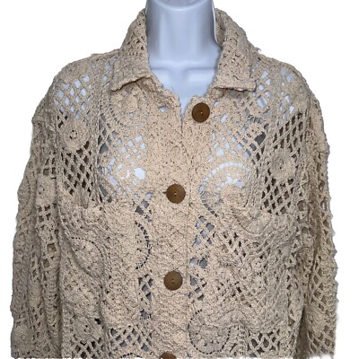 ★ZARA★ COTTON CARDIGAN WITH POCKET ZARA Ecru Crochet Cardigan Jacket Wood Button Pockets