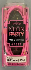 Powertek Neon Pink 6 Ft Cable - USB-C to FAST NEW made for apple iphone/pad