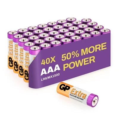 GP Extra Batteries 40 X 1.5V  AAA Alkaline batteries LR03 MN2400 NEW Long Expiry - Image 1 of 4