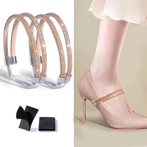 2-Pack No-Tie Rhinestone Heel Straps – Anti-Slip Elastic Shoe Bands
