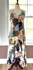 BAR III Womens Large Multicolor Leaves Hi-Lo Maxi Dress w/ Adjustable Straps