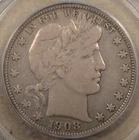 1908 Barber Half Dollar 50c PCGS Certified VF20