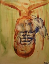 Torso uomo, bodybuilding su tela, busto uomo dipinto, arte e pittura
