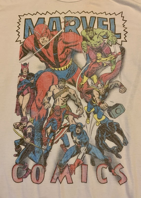 🔥 Marvel Comics Avengers T Shirt XL Giant Man Cap Thor Spidey Hulk Iron Man