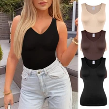 Camisole Tank Tops for Women, Soft Stretch Ribbed Body Shaper Cami Tummy Control