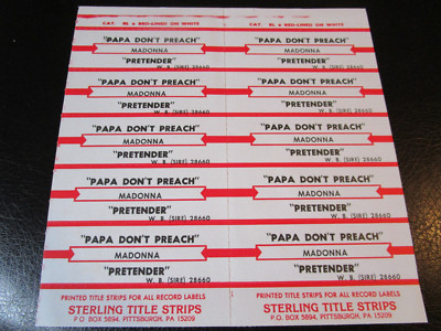 Jukebox Title Strip Full Sheet MADONNA Paper Don't Preach / Pretender