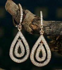 3.50Ct Round Cut Simulated Diamond Women's Fancy Earrings 14K Yellow Gold Plated