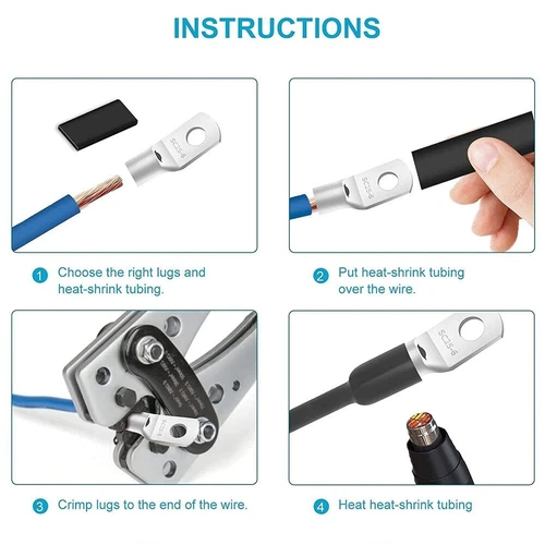 Heavy Duty Battery Cable Crimping Tool Wire Lug Crimper Terminal Copper Lugs Kit - Picture 13 of 24