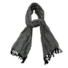 MINICCI Striped Fringed Tasseled Navy Blue & White Rectangle Scarf Wrap 26X68"
