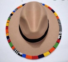 Beige African Fedora Hats/ Masai Hats/ Beaded Hats/ Fedora/ Summer Ha
