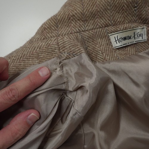 Vintage Herman Kay Herringbone Double Breasted Trench Pea Coat Wool 44" VTG SEE - Picture 13 of 14