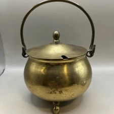 Vintage Brass Smudge Pot Cauldron Fire Starter w Lid, Nice Quality 6” made Japan