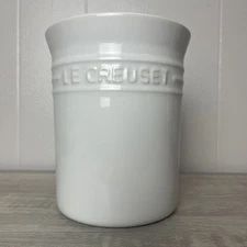 Le Creuset White Utensil Holder 6” Tall Canister Stoneware Caddy