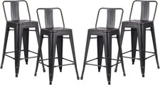 24" Industrial Metal Bar Stools Set of 4 Bucket Back Sanded Matte Black