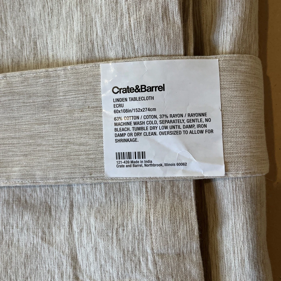 Crate & Barrel Rectangle 60x108 Tablecloth Linden Ecru beige 60% cotton with tag - Image 3 of 3