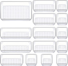 15 Piece Clear Drawer Organizer Set 4 Size Plastic Storage Bins for Desk Kitchen