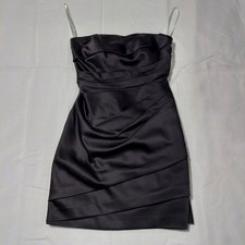 Davids Bridal Black Strapless Satin Dress Ruched Formal Cocktail Size 4