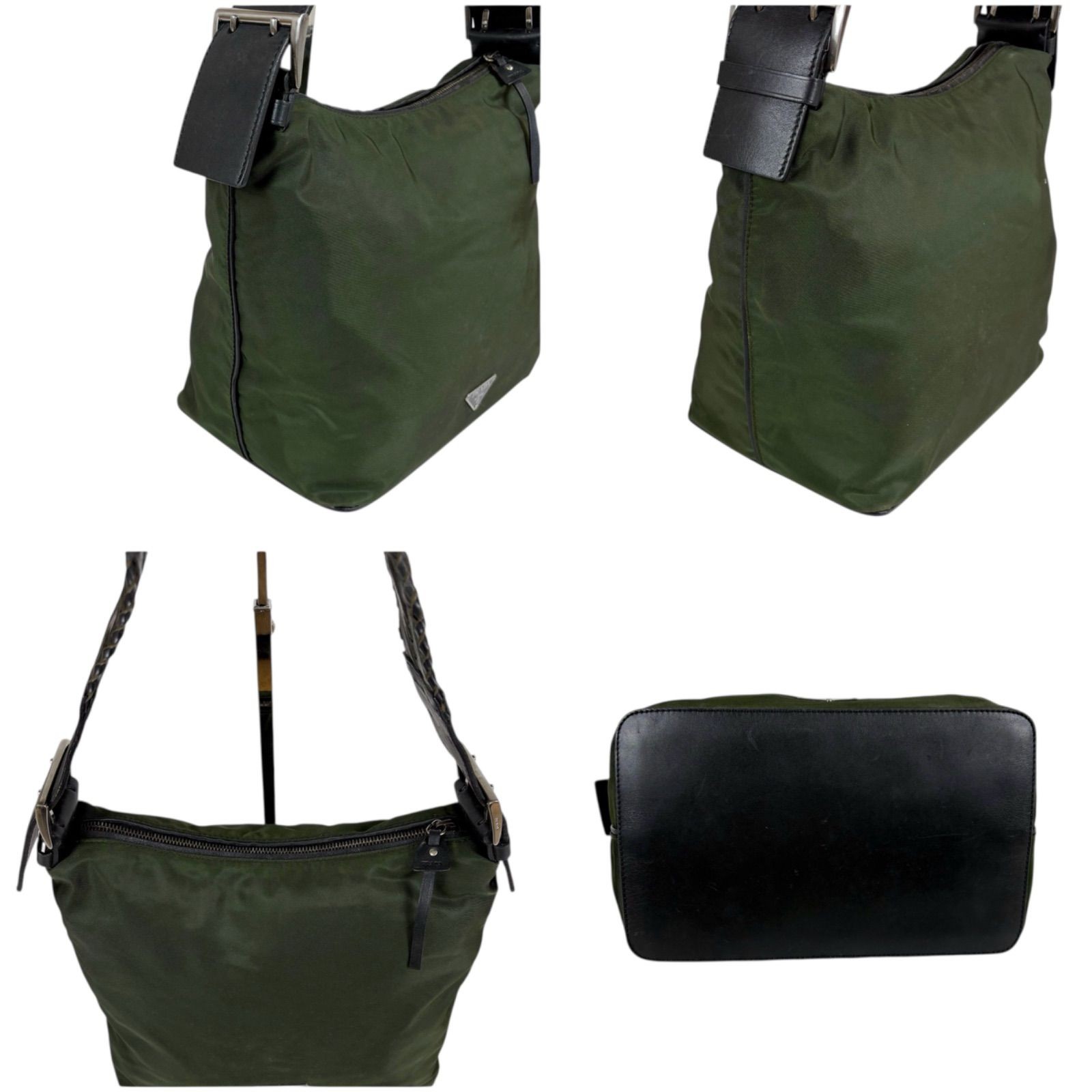 PRADA Triangle Logo Khaki Green Tessuto Nylon Leather Shoulder Bag Vintage thumbnail 3