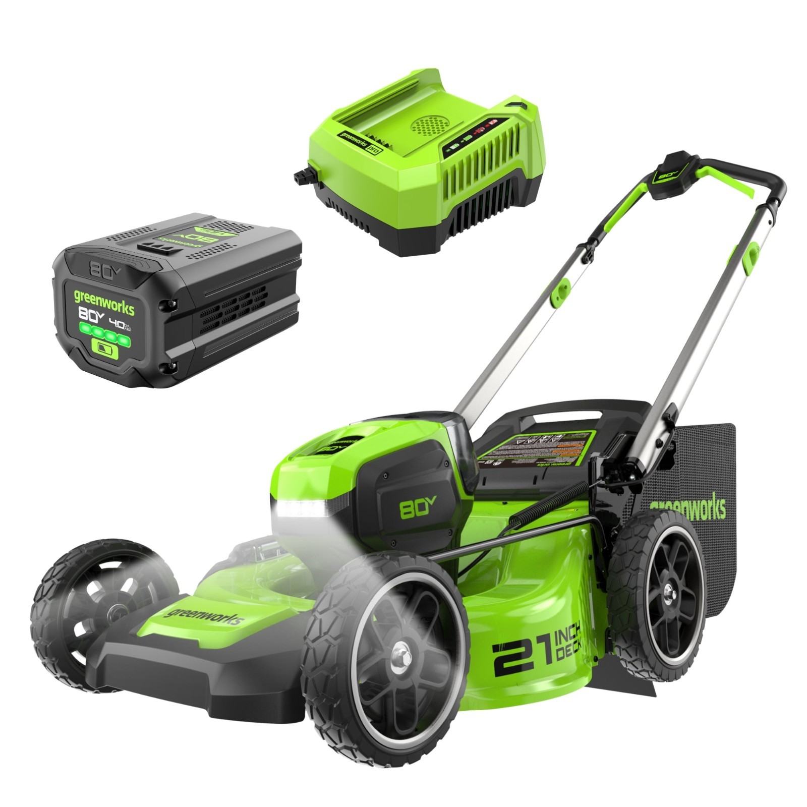 Greenworks 80V 21'' Cordless Push Lawn Mower (Led Lights) w/