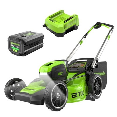 Greenworks 80V 21'' Cordless Push Lawn Mower (Led Lights) w/ 4Ah Battery&Charger