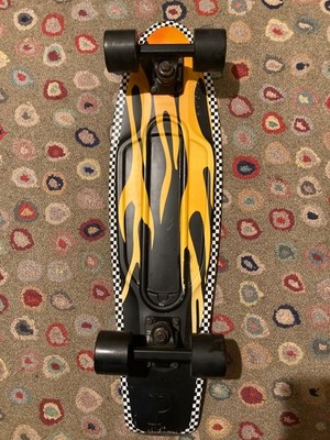 Penny Nickel Board 27  Skateboard Black And Yellow fire checkerboard edge VTG