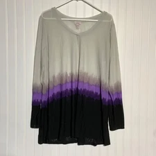 LOGO Top Size 2X Layers by Lori Goldstein PIA Dip-Dye Sheer Mesh Shirt Purple