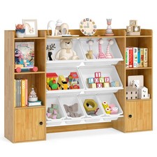 Kids Toy Storage and Bookshelf w/ 8 Boxes Open Shelves  2 Single-door Cabinets
