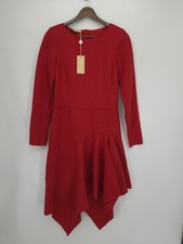 New Michael Kors Collection Handkerchief Hem Dress Red 100% Virgin Wool Size 6