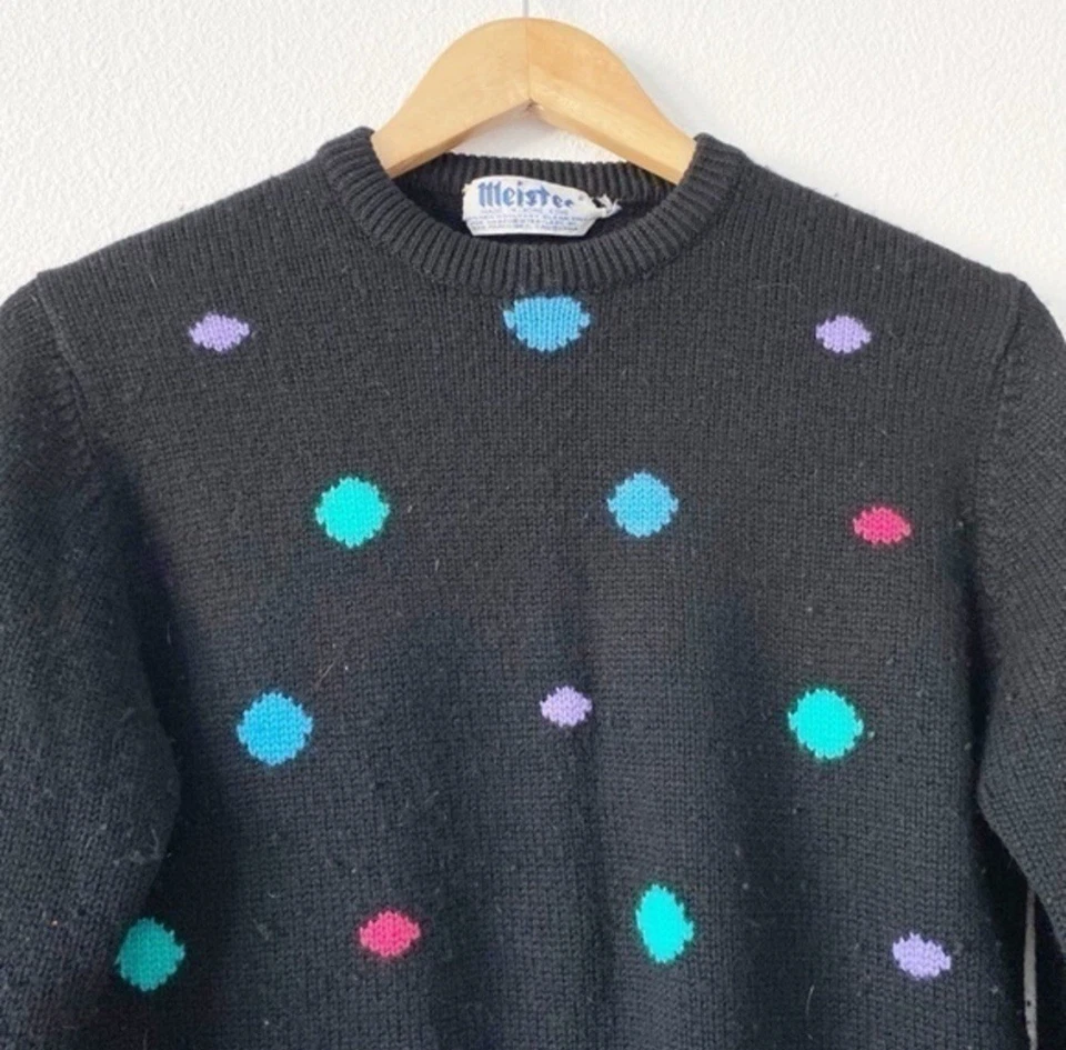 Suéter vintage tejido de lana a lunares Meister en negro talla S Foto 4 de 4