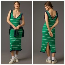 Anthropologie Striped Knit Athleisure Midi Dress NWT Medium Green/White/Purple