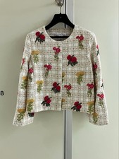 Oscar de la Renta Tweed Jacket Beige Floral Embroidered Size 10 Used