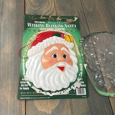 Vintage Plastic Santa Claus Head w/Blinking Eyes - NOS Damaged Box XM4