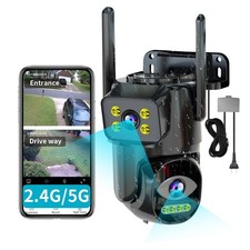 Dual Lens WiFi Security Camera Outdoor, 2.4G/5G PTZ Outdoor Plug-in Camera Au...