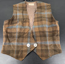 Vintage Pendleton vest jacket brown blue stripe button up hip classy wool