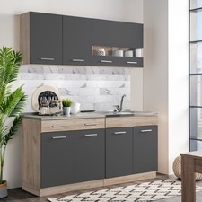 Cuisine Équipée Bloc Intégrée Gris Bois Moderne sans Électromenager Homestyle4u