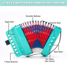 Eavnbaek 10 Key Accordion Green Beginner Musical Instrument