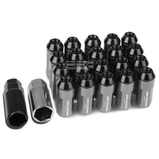 20 M12X1.25 53MM TALL 23MM OD GUN METAL ALUMINUM JDM LUG NUTS WITH CAPS+ADAPTER