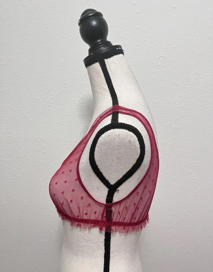 New Only Hearts Red Sheer Lace Swiss Dot Lingerie Bralette Ruffle Trim Sz Small - Image 2 of 4