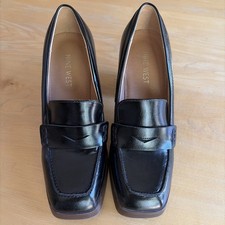 Y2K Nine West Black Penny Loafers Chunky Block 3.5" Heel. Size 7.5 Women s