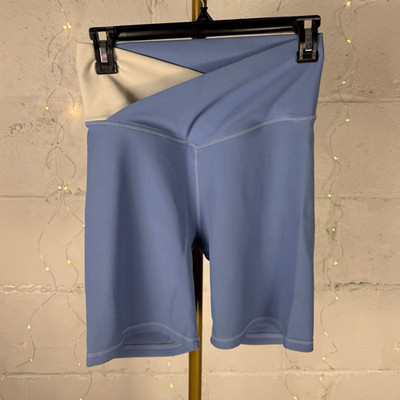 wilo the label women s S blue ribbed high rise bike shorts white colorblock