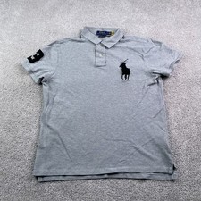 Polo Ralph Lauren Polo Shirt Mens Medium Grey Big Pony 3 Custom Slim Fit Preppy