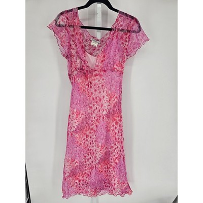 Vtg Y2K La belle Juniors Sz 13 Midi Dress Pink Floral Empire Waist