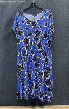 Lane Bryant Women's Blue Black Floral Print Short Sleeve Waist Dress Sz 14/16